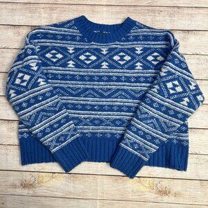 American Eagle Fair Isle Sweater Womens Large Blue White Geometric Knit Pullover